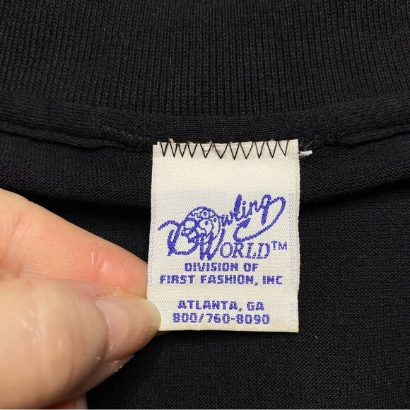Vintage Bowling World Embroidered Polo Shirt Black Unisex Sz M - Picture 10 of 11